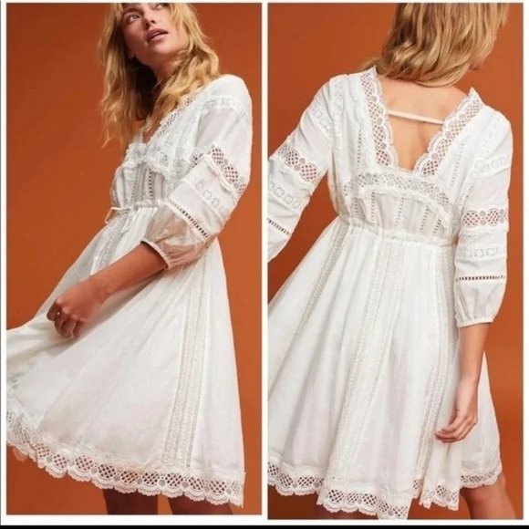 Anthropologie Dresses & Skirts - Anthropologie Eri + Ali Gustavia White Lace Prairie Dress Size Small